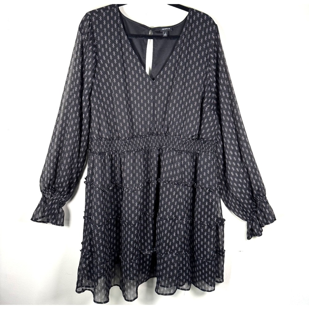 Torrid Black Flowy Long Sleeves Dress Size 3 Cottagecore Party